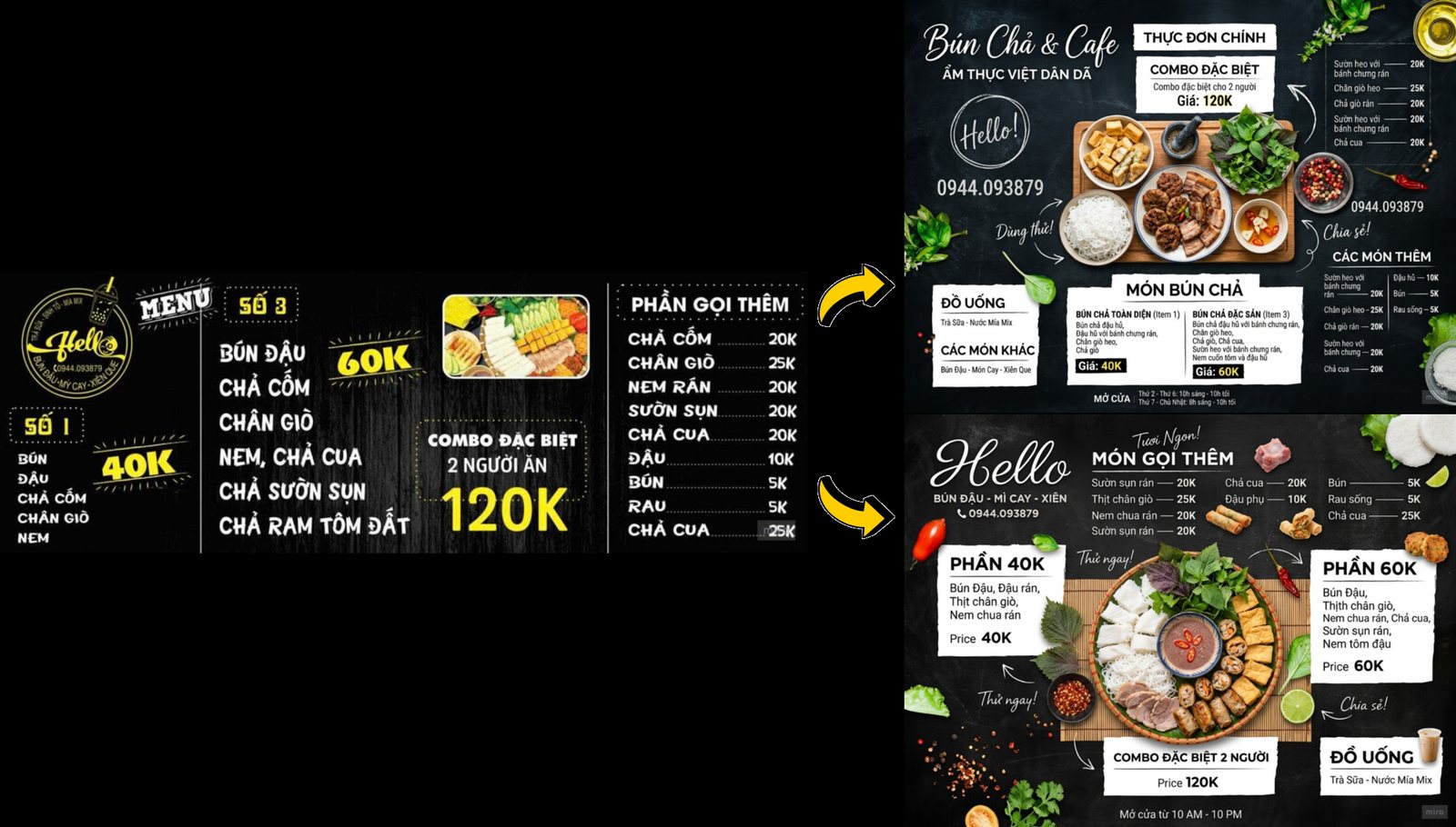Menu ra nhiều phiên bản — kết quả khóa AI TOÀN DIỆN cho in ấn quảng cáo