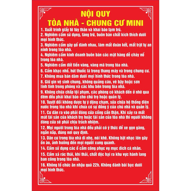 Ảnh chụp bảng nội quy tòa nhà
