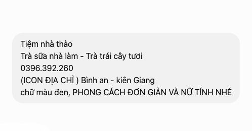 Thông tin thương hiệu khách gửi cho ly trà sữa